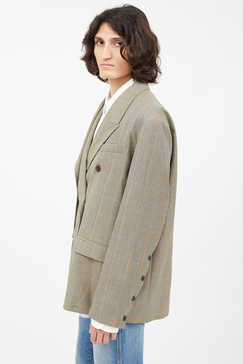 Rokh Brown Houndstooth Asymmetrical Wool Blazer