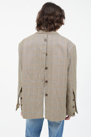 Rokh Brown Houndstooth Asymmetrical Wool Blazer