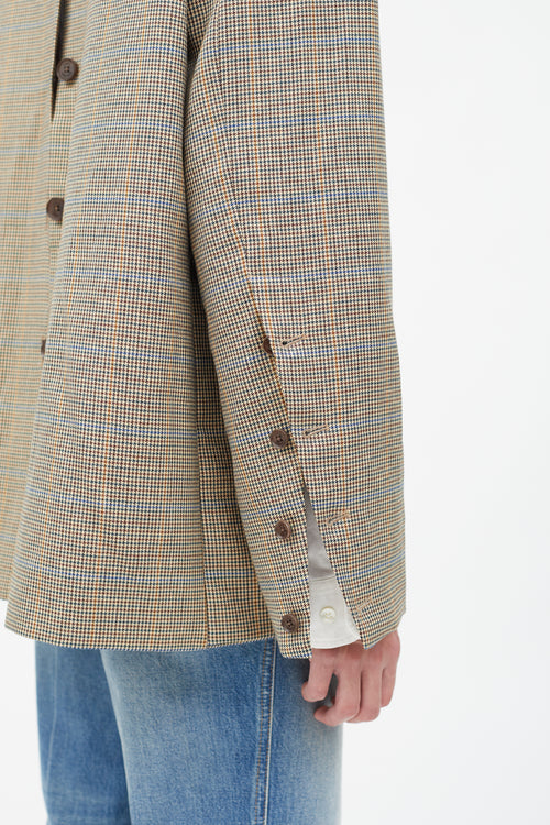 Rokh Brown Houndstooth Asymmetrical Wool Blazer