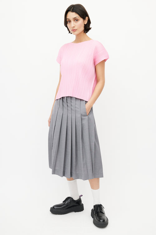 Rokh Grey Pleated Raw Hem Skirt