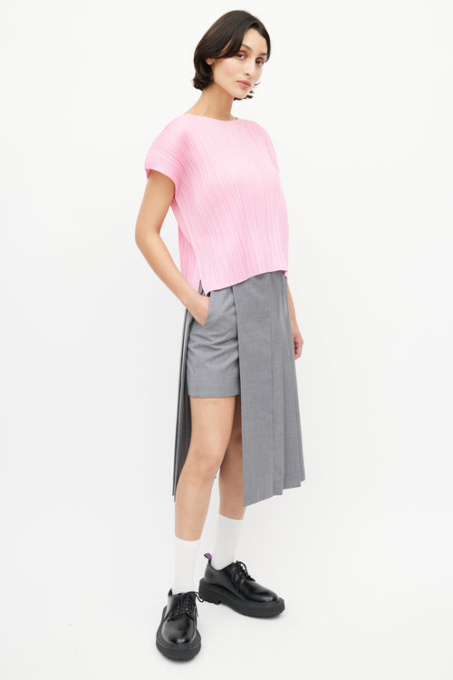 Rokh Grey Pleated Raw Hem Skirt