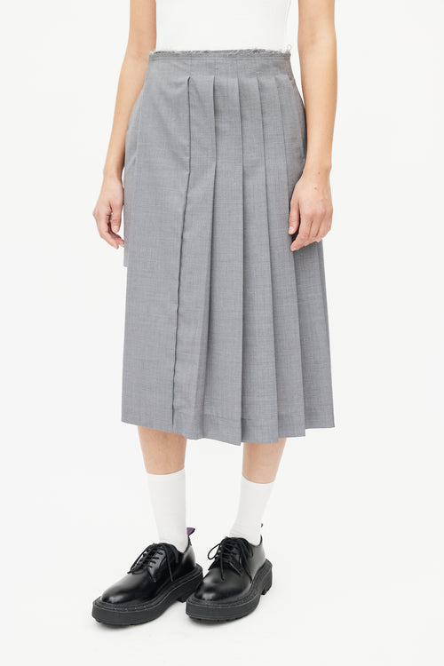 Rokh Grey Pleated Raw Hem Skirt