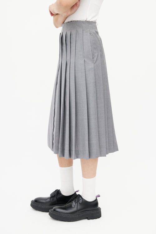 Rokh Grey Pleated Raw Hem Skirt