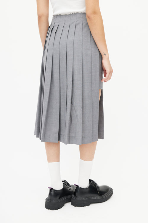 Rokh Grey Pleated Raw Hem Skirt