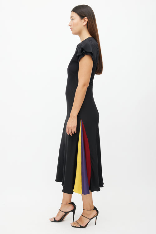 Roksanda Black 
Multicolour Ruffled Silk Dress