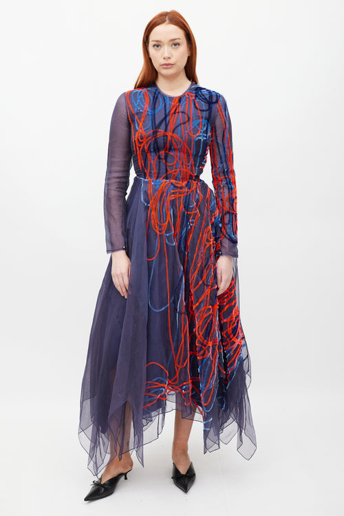 Roksanda Blue 
Multicolour Silk Embroidered Dress