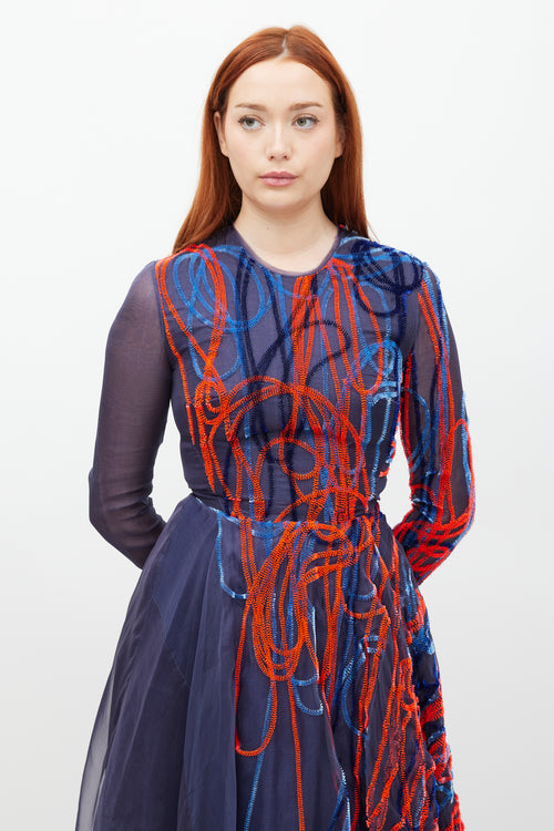 Roksanda Blue 
Multicolour Silk Embroidered Dress