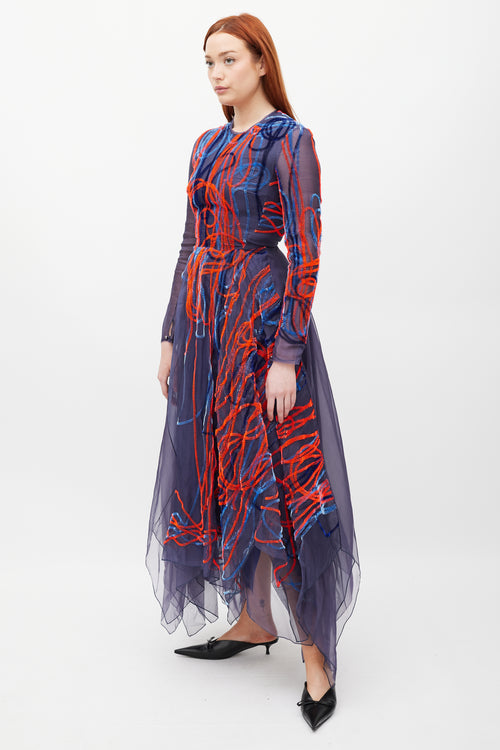 Roksanda Blue 
Multicolour Silk Embroidered Dress