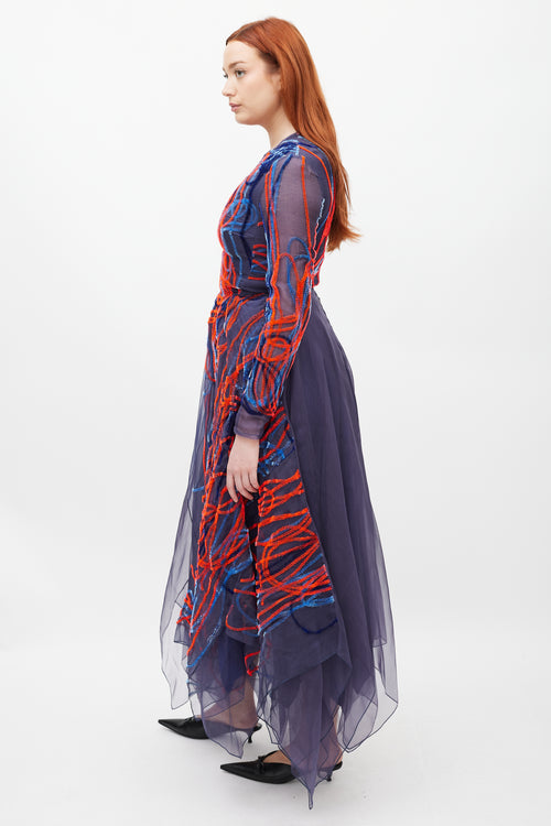 Roksanda Blue 
Multicolour Silk Embroidered Dress