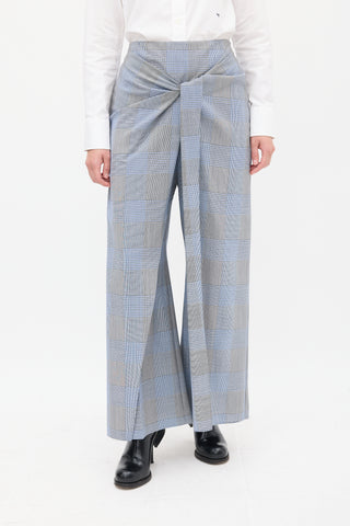 Roland Mouret Blue 
Multi Wool 
Mohair Check Sarong Trouser