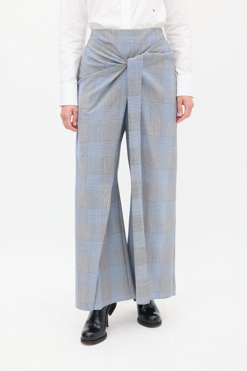 Roland Mouret Blue 
Multi Wool 
Mohair Check Sarong Trouser