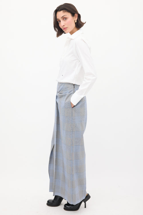 Roland Mouret Blue 
Multi Wool 
Mohair Check Sarong Trouser