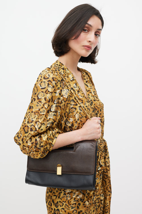 Roland Mouret Brown 
Black Leather Flap Bag