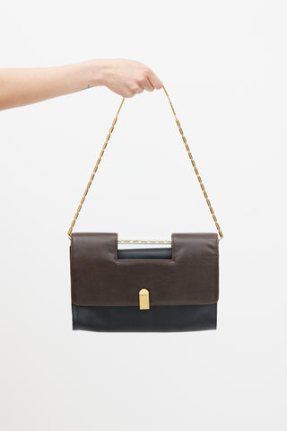 Roland Mouret Brown 
Black Leather Flap Bag