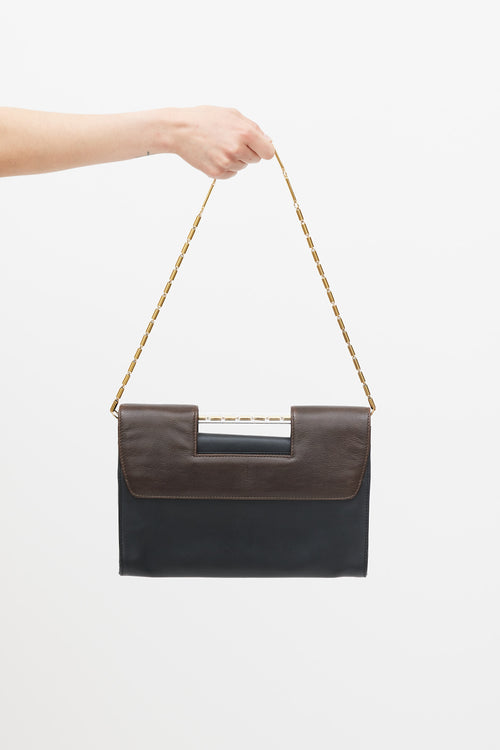 Roland Mouret Brown 
Black Leather Flap Bag