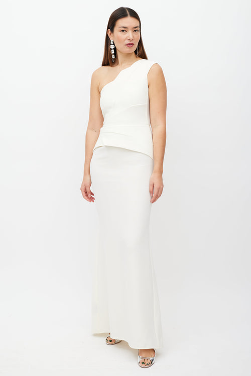 Roland Mouret Cream Wool One Shoulder Dress