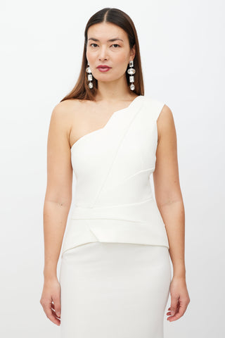 Roland Mouret Cream Wool One Shoulder Dress