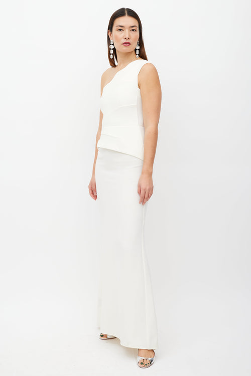 Roland Mouret Cream Wool One Shoulder Dress