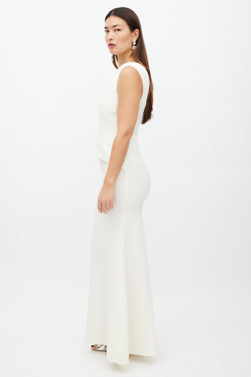 Roland Mouret Cream Wool One Shoulder Dress