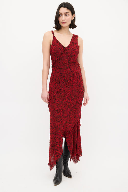 Roland Mouret Red 
Black Boucle Asymmetric Bias Dress