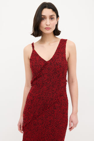 Roland Mouret Red 
Black Boucle Asymmetric Bias Dress