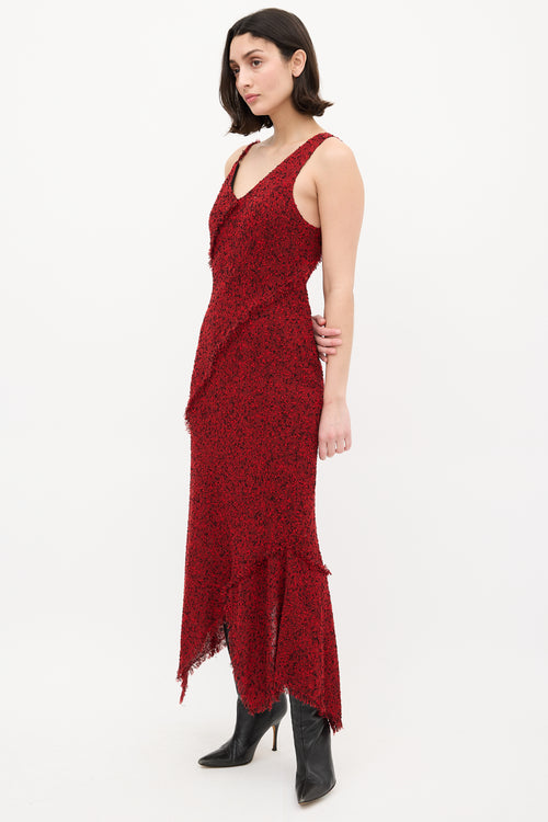 Roland Mouret Red 
Black Boucle Asymmetric Bias Dress