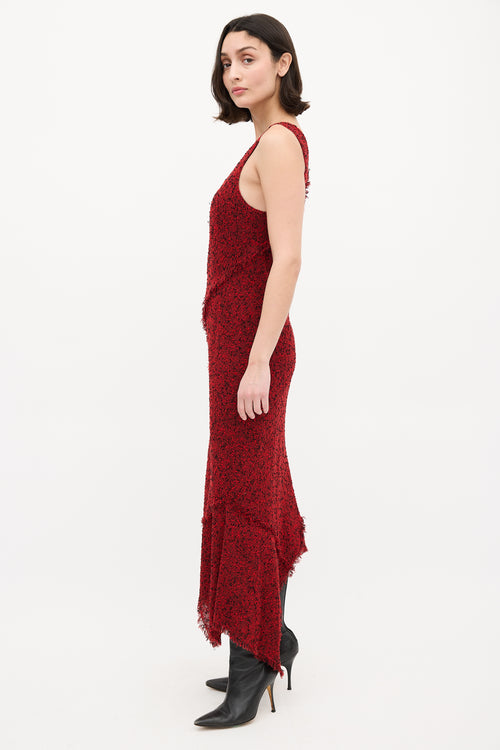 Roland Mouret Red 
Black Boucle Asymmetric Bias Dress