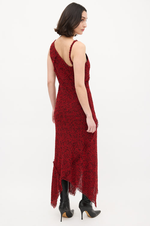 Roland Mouret Red 
Black Boucle Asymmetric Bias Dress