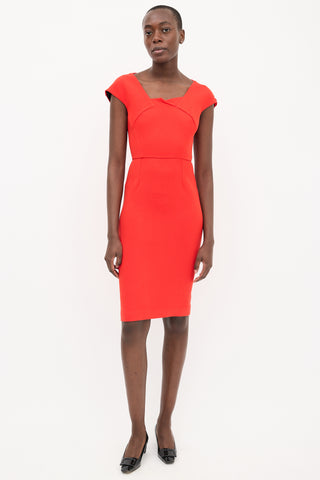 Roland Mouret Red Crepe Midi Sheath Dress