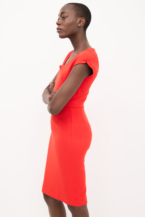 Roland Mouret Red Crepe Midi Sheath Dress