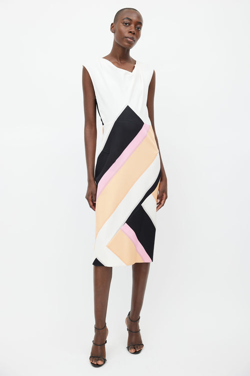 Roland Mouret White 
Multi Silk Cut-Out Back Dress