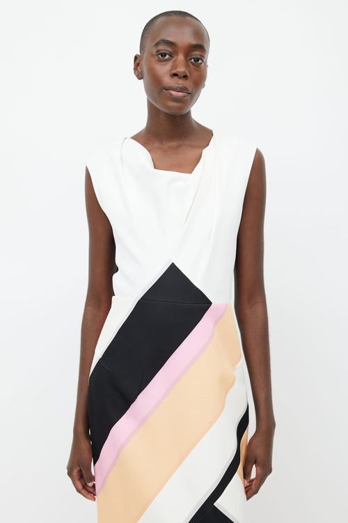 Roland Mouret White 
Multi Silk Cut-Out Back Dress