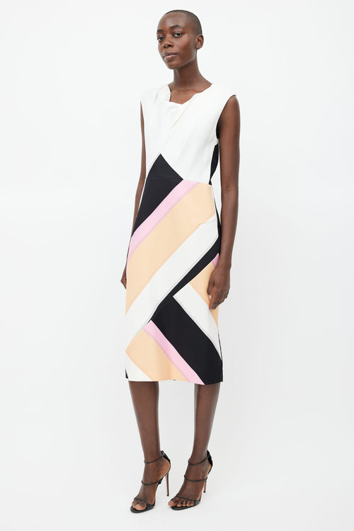 Roland Mouret White 
Multi Silk Cut-Out Back Dress