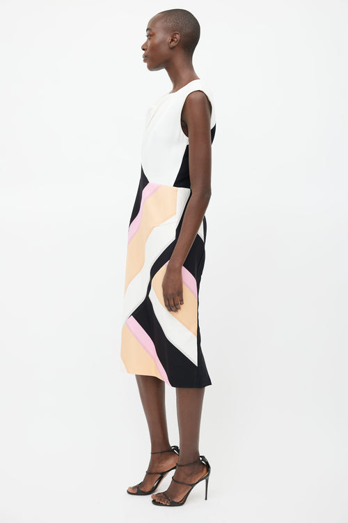 Roland Mouret White 
Multi Silk Cut-Out Back Dress