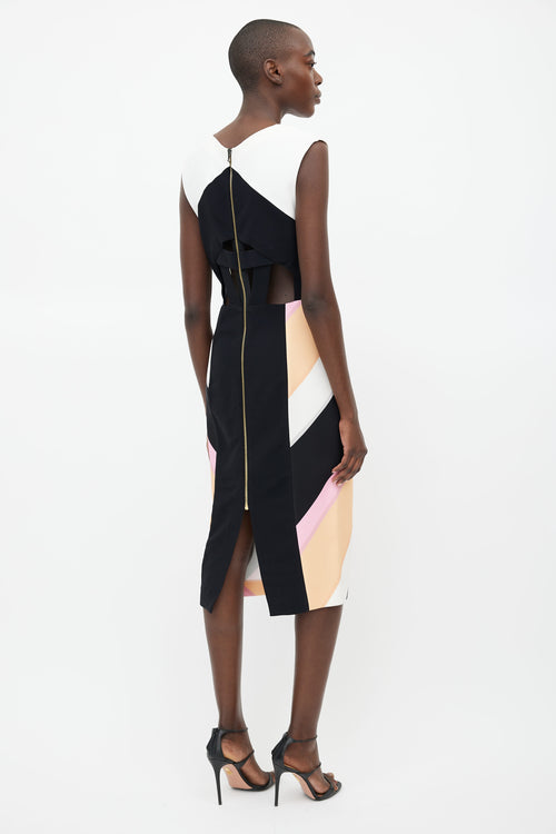 Roland Mouret White 
Multi Silk Cut-Out Back Dress