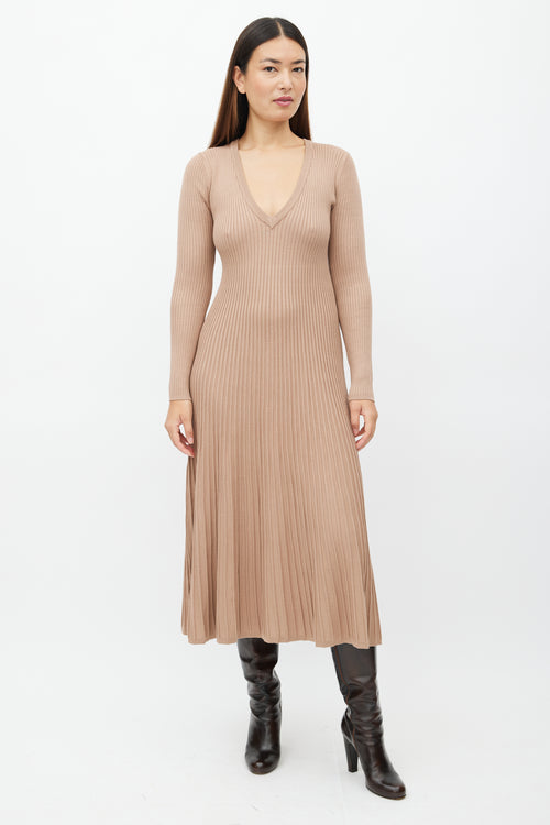 Ronny Kobo Beige Ribbed Knit Cladevea Dress