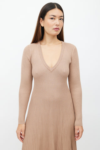 Ronny Kobo Beige Ribbed Knit Cladevea Dress