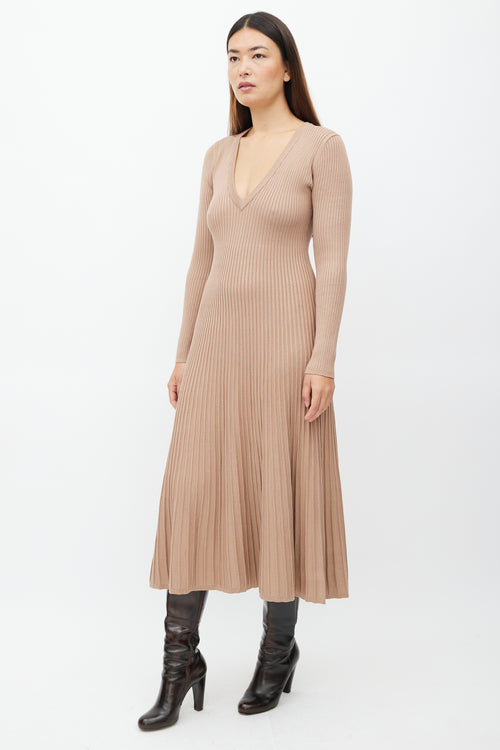 Ronny Kobo Beige Ribbed Knit Cladevea Dress