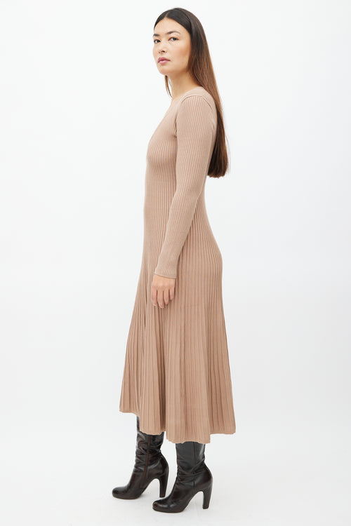 Ronny Kobo Beige Ribbed Knit Cladevea Dress