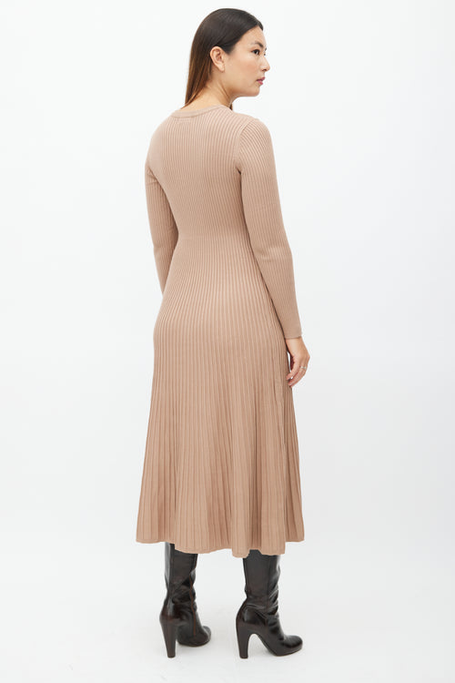 Ronny Kobo Beige Ribbed Knit Cladevea Dress