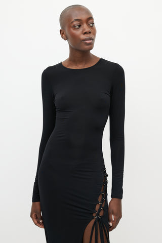 Ronny Kobo Black Tie Front Slit Dress