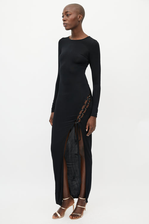 Ronny Kobo Black Tie Front Slit Dress