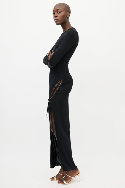 Ronny Kobo Black Tie Front Slit Dress