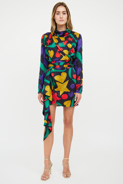 Ronny Kobo Black 
Multi Silk-Blend Graphic Print Dress