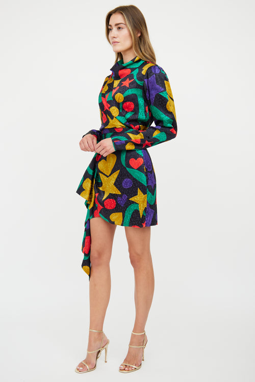 Ronny Kobo Black 
Multi Silk-Blend Graphic Print Dress