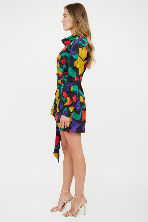 Ronny Kobo Black 
Multi Silk-Blend Graphic Print Dress