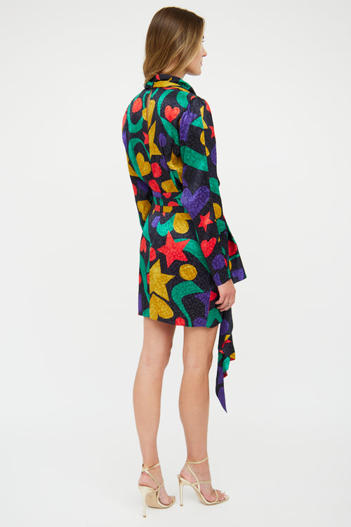 Ronny Kobo Black 
Multi Silk-Blend Graphic Print Dress