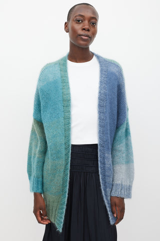 Rose Carmine Blue 
Green Mohair 
Silk Cardigan