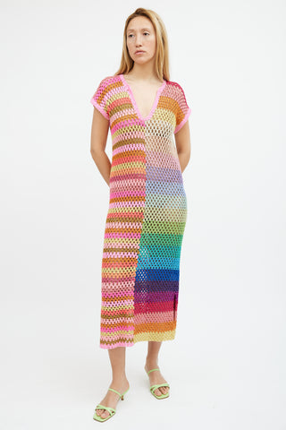 Rose Carmine Multicolour Knit Maxi  Dress