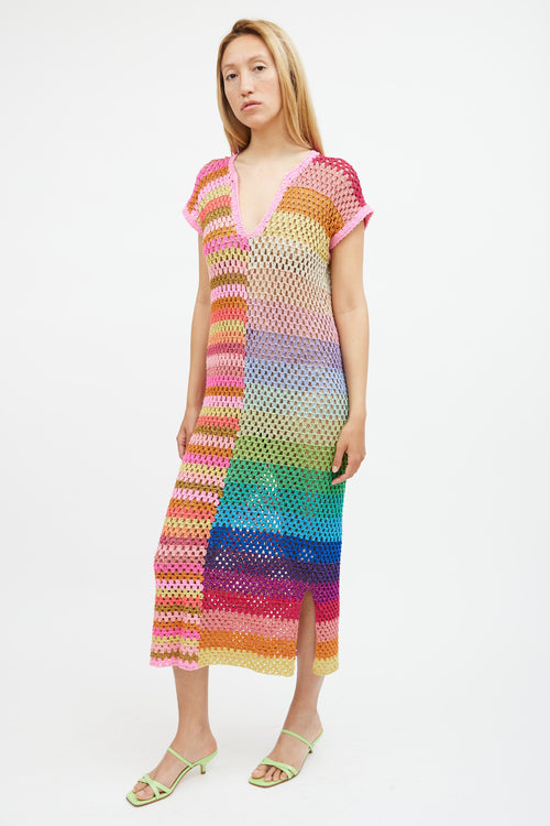 Rose Carmine Multicolour Knit Maxi  Dress